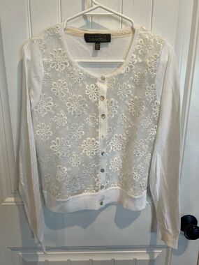 Charlotte Tarantola White Floral Lace-Front Cardigan
